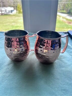 Hammered Copper-Effect Moscow Mule Mugs - Set of 2 - 4” by 3” - 6” with handle